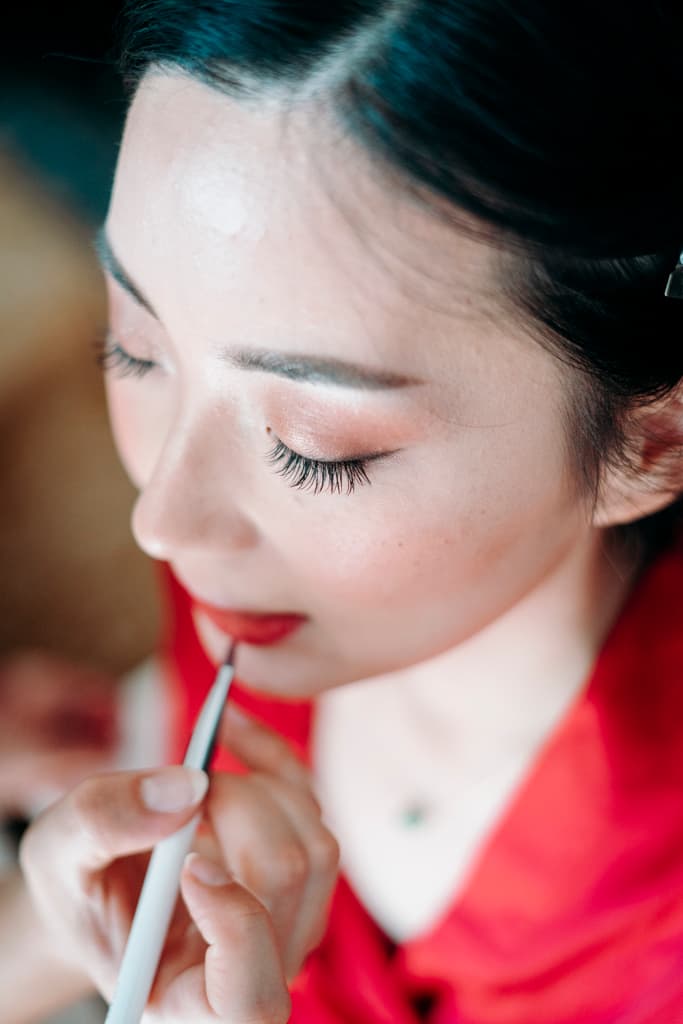 Close up view of bride made-up